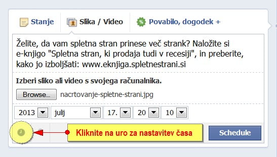 Nastavitev Facebook objave