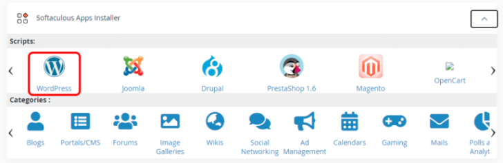 ikona za softaculous v cPanel nadzorni plošči