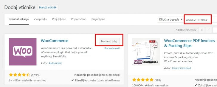 Namesti woocommerce