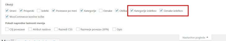 Meniji v WooCommerce, korak 1