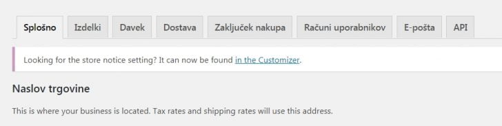 WooCommerce nastavitve