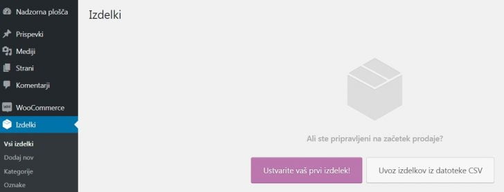 WooCommerce vnos izdelkov