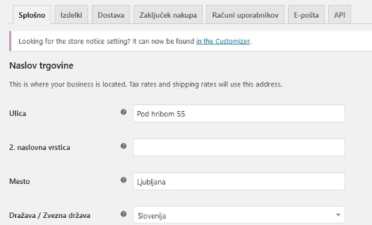 Nastavitve WooCommerce, korak 2