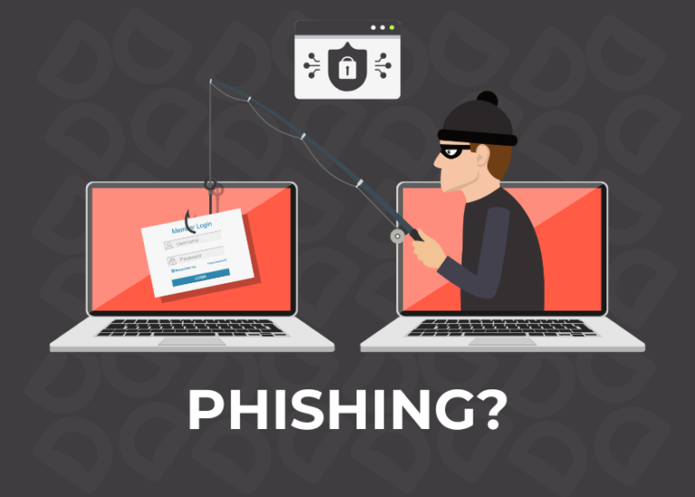 Grafika prikazuje hekerja, ki želi s phishing sporočilom pretentati uporabnika e-pošte