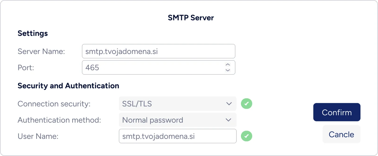 Nastavitve SMTP strežnika