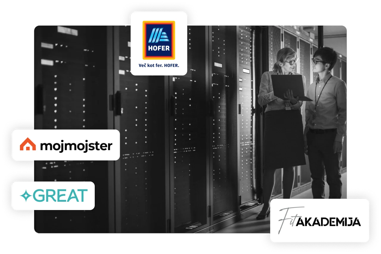 Študije primerov Domenca: strežniška infrastruktura v oblaku in logotipi strank HOFER, mojmojster, GREAT, Fit Akademija